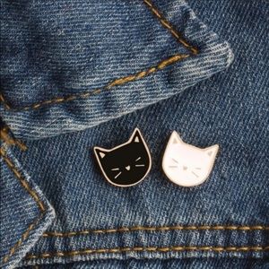 Adorable Enamel Cat Pins Black OR Cream